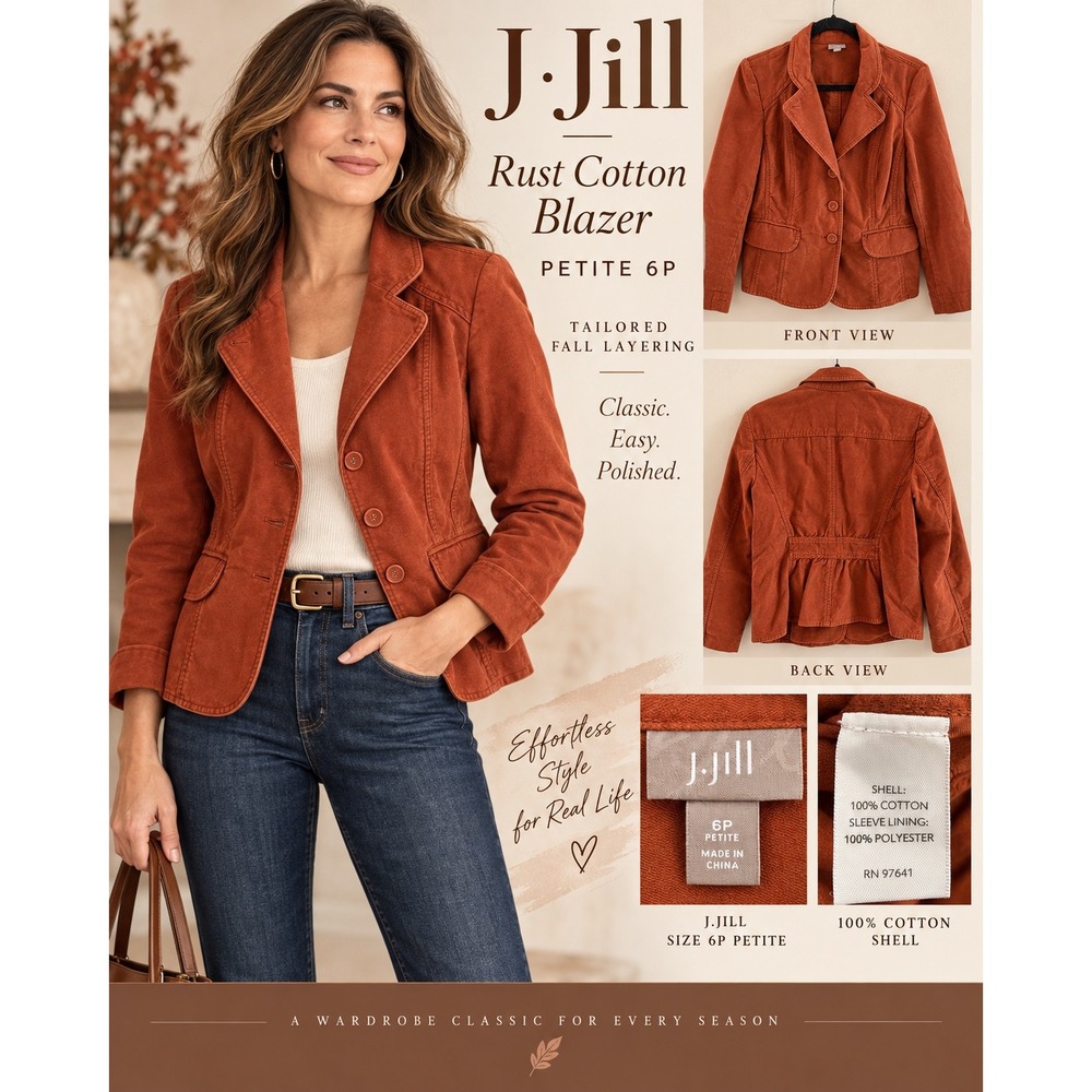 Jill Rust Cotton Blazer Petite 6 Tailored Jacket Fall Career Casual